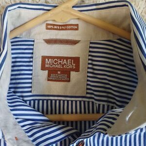 Michael Kors Men Shirt White/blue Striped Button 80’s 2 Ply Medium M Pocket